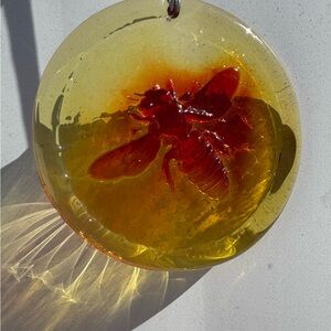 Blenko Handcraft Bee Suncatcher NWT Tangerine 3” Hand Pressed Art Glass USA